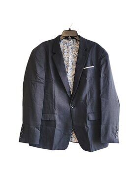 Mens Navy Blazer With Paisley Lining And Notched Lapel Size L